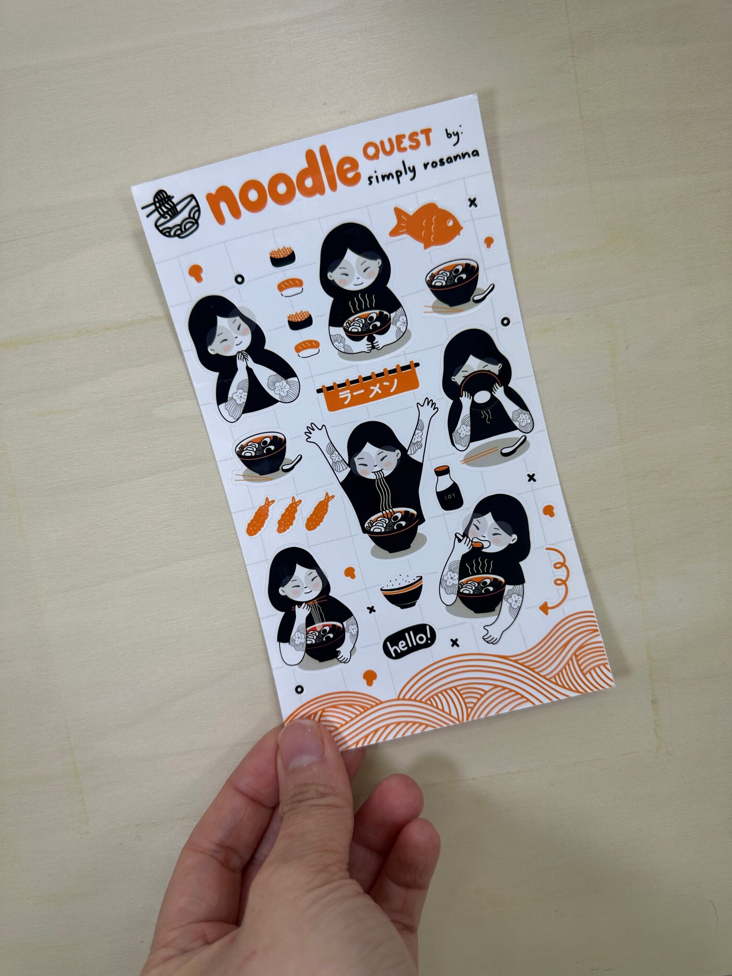 Noodle Quest Vinyl Sticker Sheet - White