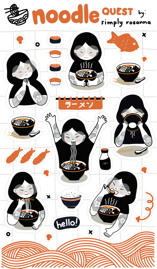 Noodle Quest Vinyl Sticker Sheet - White