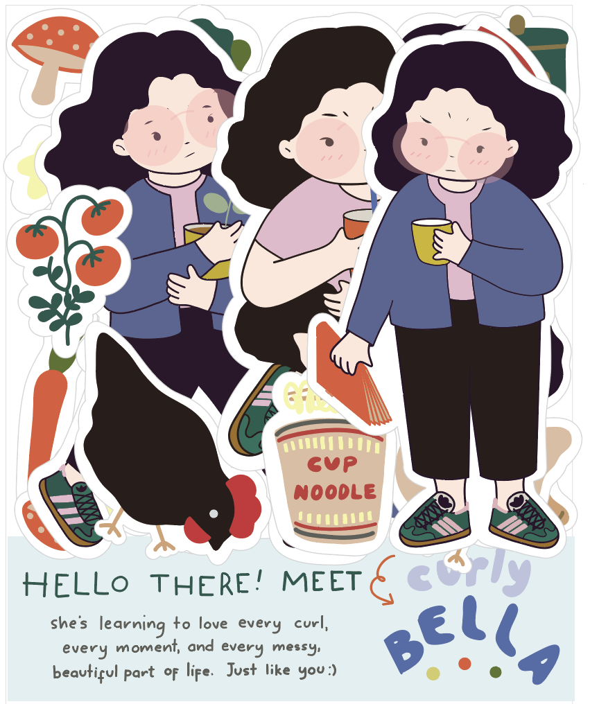 Curly Bella – Die-Cut Sticker Set | Waterproof & Weatherproof