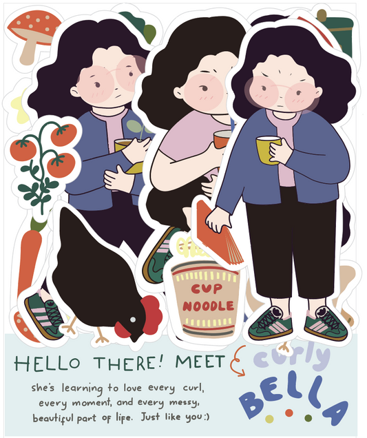Curly Bella – Die-Cut Sticker Set | Waterproof & Weatherproof